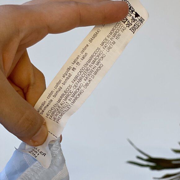 Zara Chambray Striped Short Sleeve Blouse with Tie Back_Size Small - Picture 5 of 7